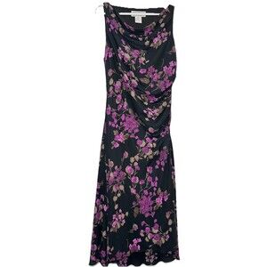 Jones New York Dress Women’s Size 16 Black Floral Ruched Midi Dress
